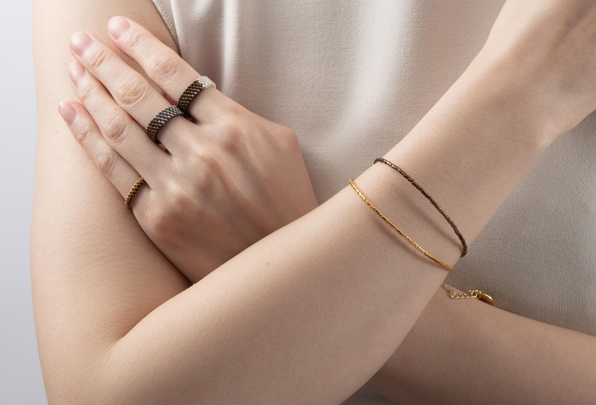 ２色２連ビーズブレスレットBronze & Gold（みやび004-BLT）みやびシリーズ